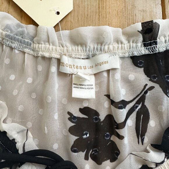 Monteau Los Angeles Blouse Floral NWT L Lined Cream Black - Picture 4 of 9